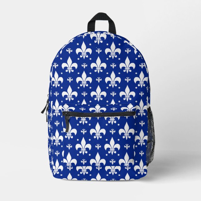 Blaues Hintergrund Fleur-de-lis-Muster Bedruckter Rucksack (Vorderseite)