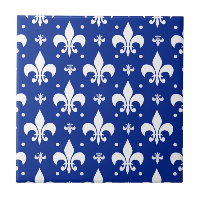 Blaues Hintergrund Fleur-de-lis-Muster Fliese (Vorderseite)