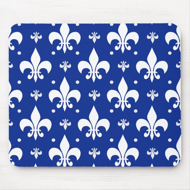 Blaues Hintergrund Fleur-de-lis-Muster Mousepad (Vorne)
