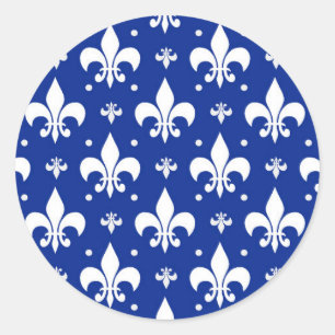 Blaues Hintergrund Fleur-de-lis-Muster Runder Aufkleber