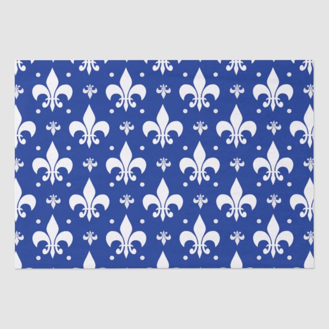 Blaues Hintergrund Fleur-de-lis-Muster Seidenpapier (Vorderseite)