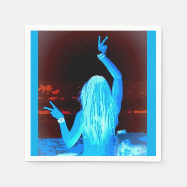 Blaues Hippie-Mädchen Serviette (Vorderseite)