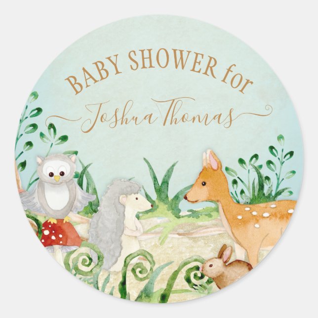 Blaues Hirschfocken-Owl Wald Tierfolien Runder Aufkleber (Vorderseite)