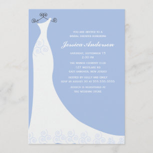 Blaues Hochzeitsgown-Brautparty Einladung