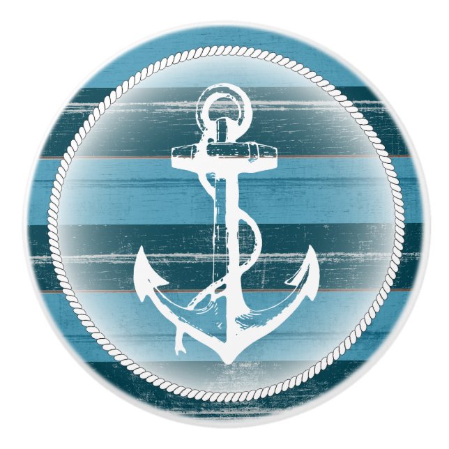 Blaues Holz mit Nautikanker Keramikknauf (Vorderseite)