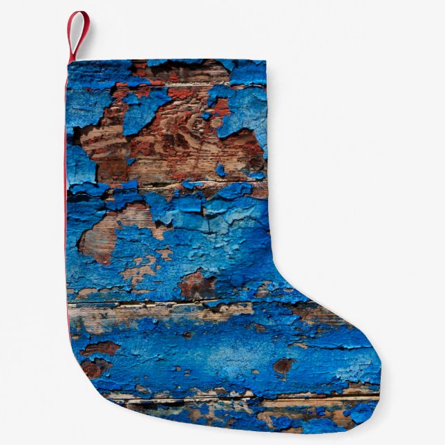 Blaues Holz mit Textur Kleiner Weihnachtsstrumpf (Vorderseite)