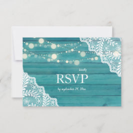 Blaues Holz und Streichellichter Hochzeit mit Mahl RSVP Karte