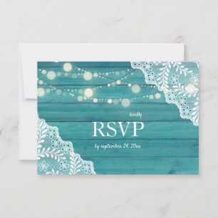 Blaues Holz und Streichellichter Hochzeit mit Mahl RSVP Karte