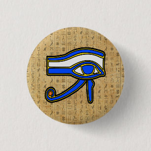 Blaues Horn auf Hieroglyphen Button