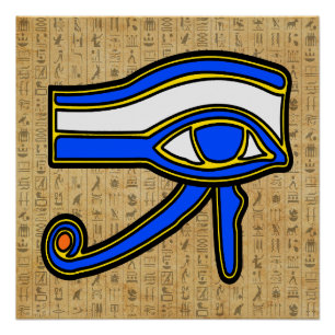 Blaues Horn auf Hieroglyphen Poster