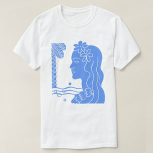 Blaues Hula Mädchen Kopf T-Shirt