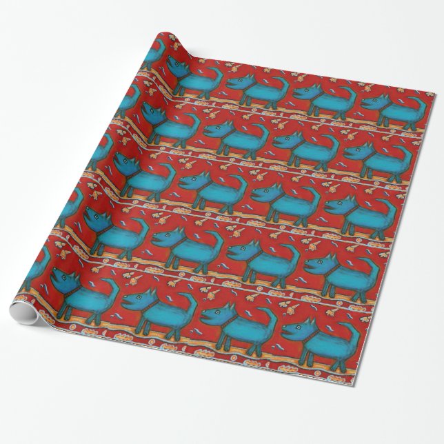Blaues HundePackpapier Geschenkpapier (Ungerollt)