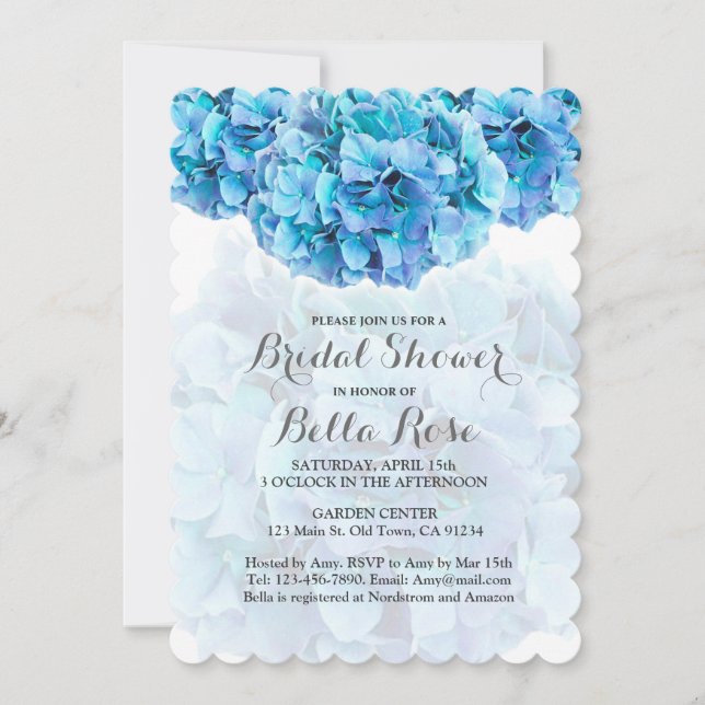 Blaues Hydrangea-Brautparty lädt Hydrangea3 ein Einladung (Vorderseite)
