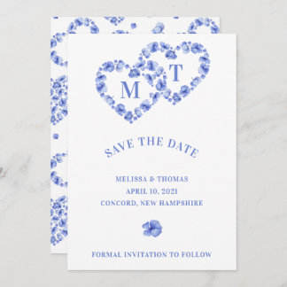 Blaues Hydrangea-Doppelherz Save The Date