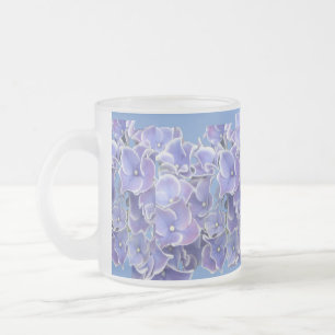 Blaues Hydrangea mit weißem Grenz-Muster Teeblass Mattglastasse