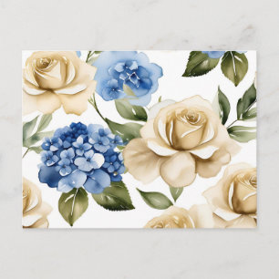Blaues Hydrangea und Rose Postkarte