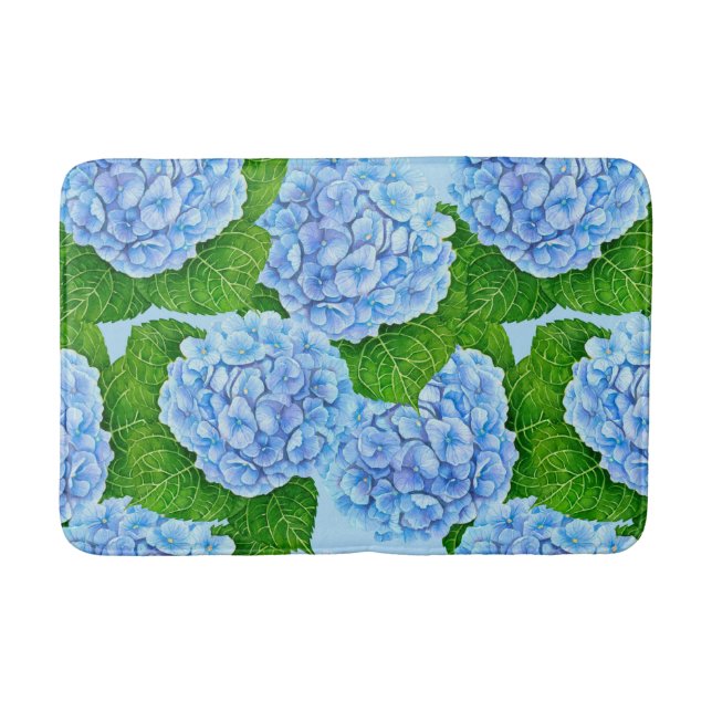 Blaues Hydrangea-Wasserfarbenmuster Badematte (Vorderseite)