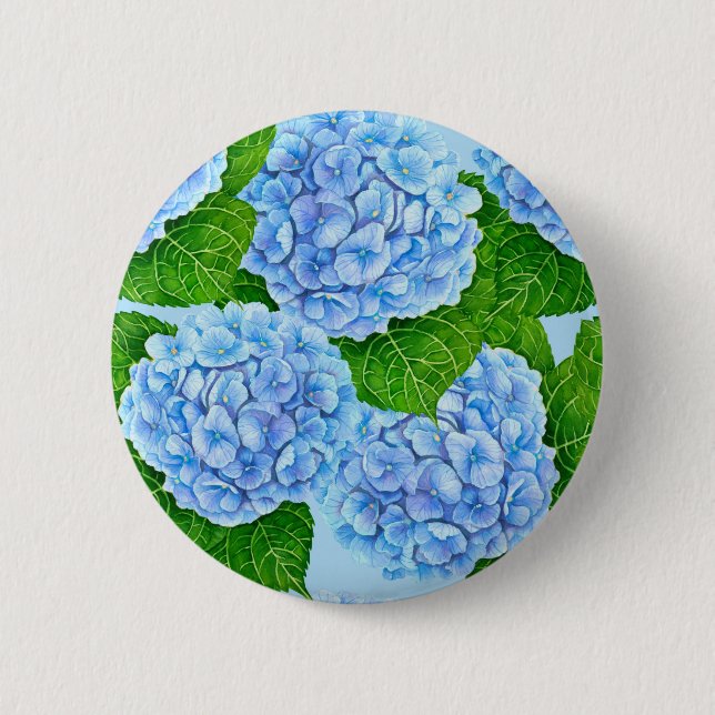 Blaues Hydrangea-Wasserfarbenmuster Button (Vorderseite)