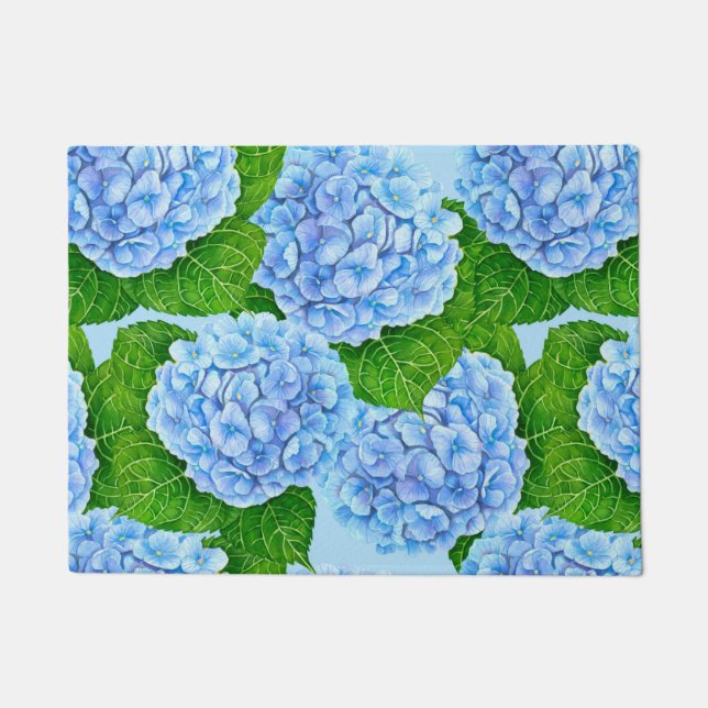 Blaues Hydrangea-Wasserfarbenmuster Fußmatte (Vorderseite)