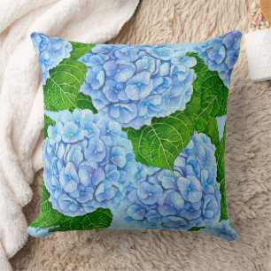 Blaues Hydrangea-Wasserfarbenmuster Kissen