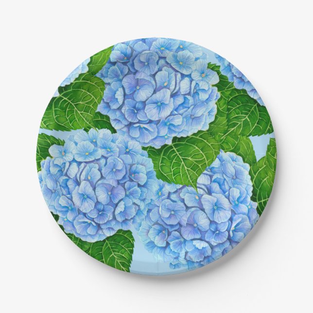 Blaues Hydrangea-Wasserfarbenmuster Pappteller (Vorderseite)