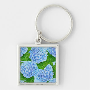 Blaues Hydrangea-Wasserfarbenmuster Schlüsselanhänger