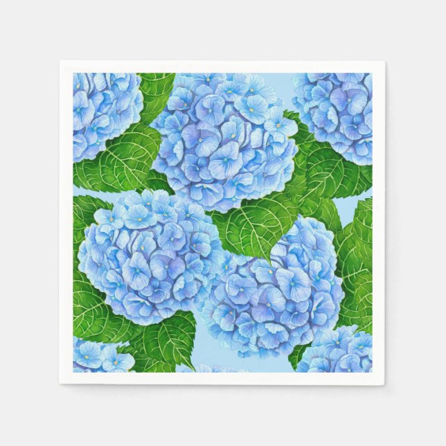 Blaues Hydrangea-Wasserfarbenmuster Serviette (Vorderseite)