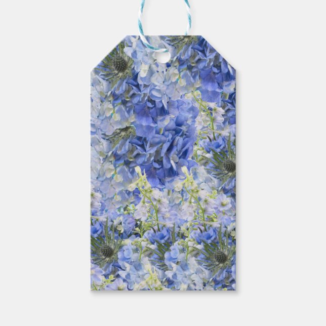 Blaues Hydrangeas-Muster Geschenkanhänger (Vorderseite)