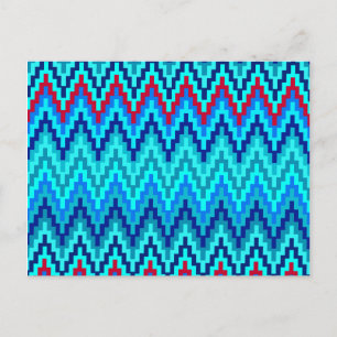 Blaues Ikat-Chevron-Geometrisches-Zickzack-Streife Postkarte