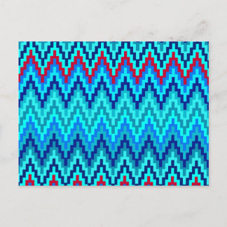 Blaues Ikat-Chevron-Geometrisches-Zickzack-Streife Postkarte