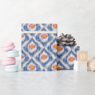 Blaues Ikat-Geschenkpapier für Feiertage Geschenkpapier