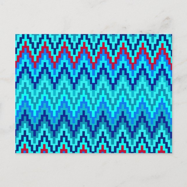 Blaues Ikat Zickzack Geometric Zig Zag Stripmuster Postkarte (Vorderseite)