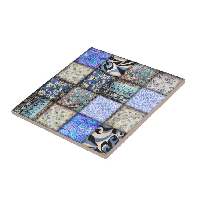 Blaues Imitat-Patchwork-Quiltmuster Fliese (Seite)