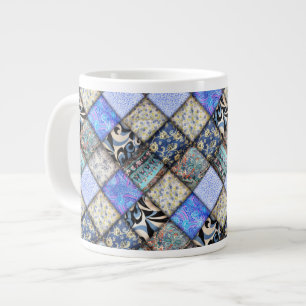 Blaues Imitat-Patchwork-Quiltmuster Jumbo-Tasse