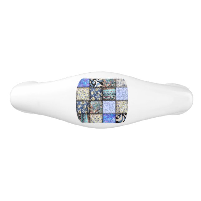 Blaues Imitat-Patchwork-Quiltmuster Keramikknauf (Vorderseite)