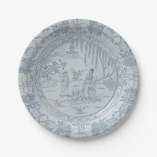 Blaues Imitat Porzellan Chinoiserie Weidenfluss Pappteller