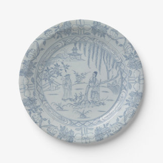 Blaues Imitat Porzellan Chinoiserie Weidenfluss Pappteller