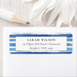 BLAUES INDIGO WASSERFARBSTREIFEN ADRESSE ETIKETT