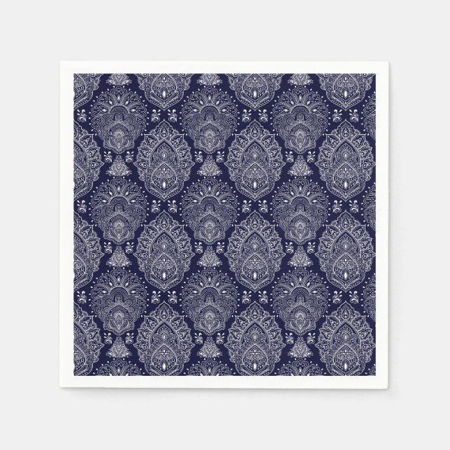 blaues indisches ethnisches Vintage-Muster Serviette (Vorderseite)