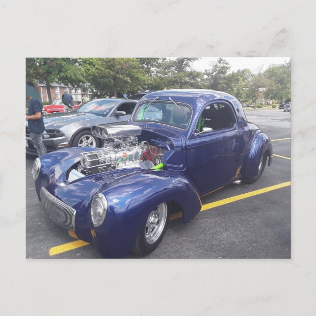 Blaues individuelles Auto Postkarte (Vorderseite)