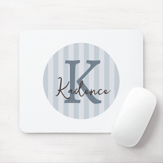Blaues individuelles gestreiftes Kreis-Monogramm Mousepad (Mit Mouse)