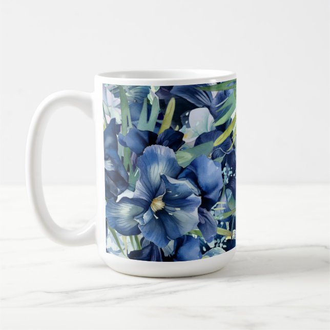 Blaues Iris Aquarellmuster Kaffeetasse (Links)