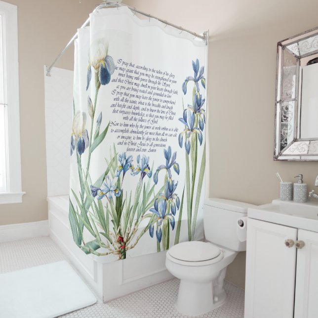 Blaues Iris-Blumen-Gebets-Blumenduschvorhang Duschvorhang (Beispiel)