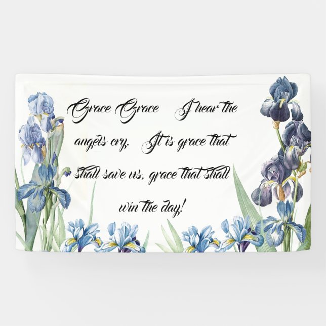 Blaues Iris-Blumen-Gott-Anmut-Gedicht-christliche Banner (Horizontal)