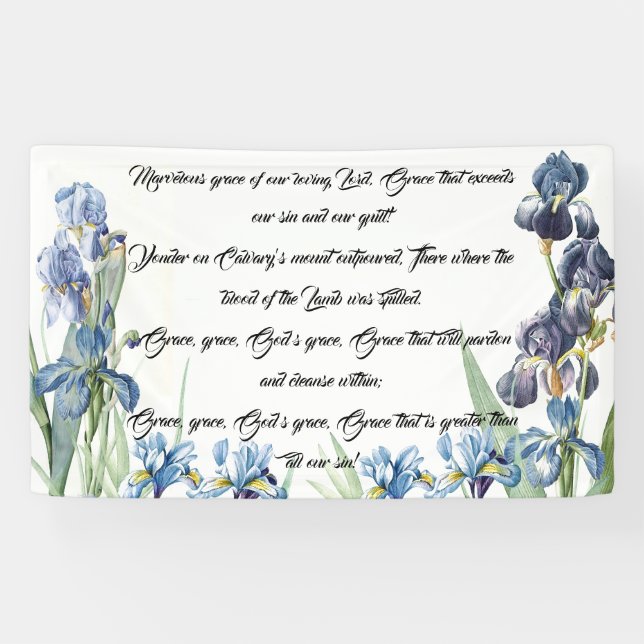 Blaues Iris-Blumen-Gott-Anmut-Lied-christliche Banner (Horizontal)