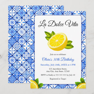Blaues Italienisches La Dolce Vita 30. Geburtstag  Einladung