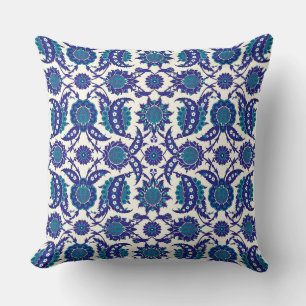 Blaues Iznik-Blumenmuster Kissen