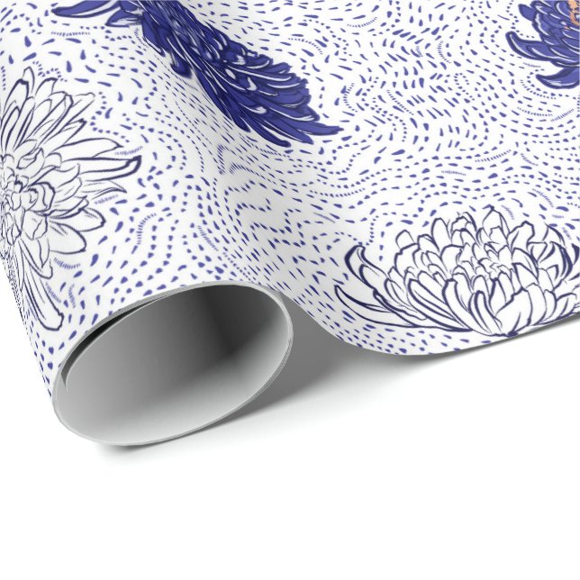 Blaues japanisches Blume-Wrapping-Papier Geschenkpapier (Rolleneckpunkt)