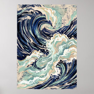 Blaues Japanisches Wellenposter Poster