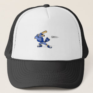 Blaues Jay, das Baseball spielt Truckerkappe